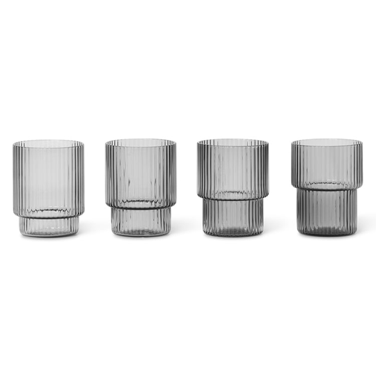 ferm LIVING Ripple espressolasi 6 cl, 4-pakkaus Smoked grey