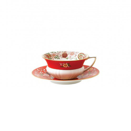 Wedgwood Wonderlust teekuppi aluslautasella crimson jewel