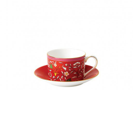 Wedgwood Wonderlust kuppi aluslautasella crimson jewel