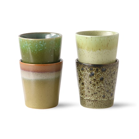 70s ceramics: Kahvimukit Spring greens 4 kpl setti