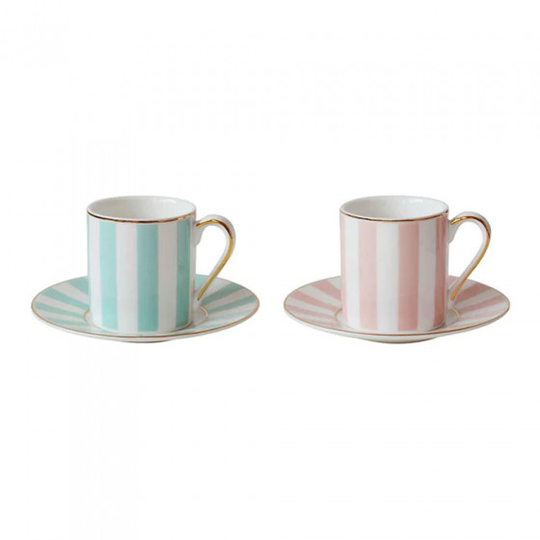 Espressokuppi & lautassetti Bombay Duck "Stripy Pink/Mint", 2 x 60 ml