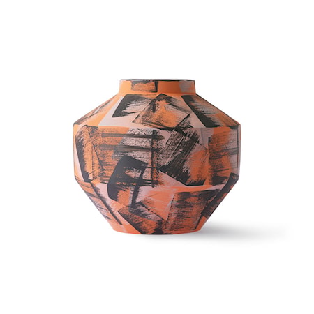 Käsinmaalattu Keraaminen Maljakko Orange/Black
