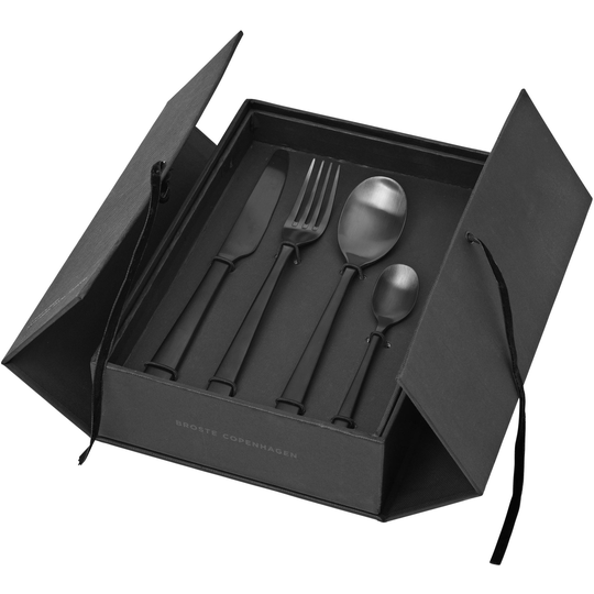 Broste Copenhagen Hune Titanium Mat Black, ruokailuvälinesarja 16 osaa