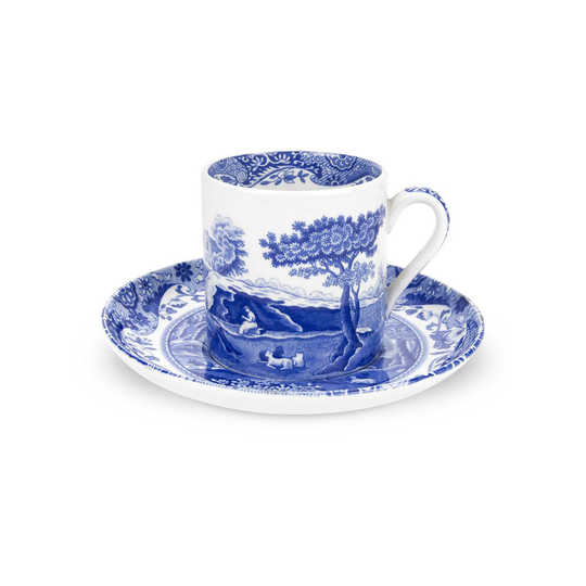 Spode Blue Italian -kahvikuppi ja aluslautanen 9 cl